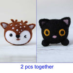 2 pcs Deer and Black Cat - Needle Felting Wool Kit