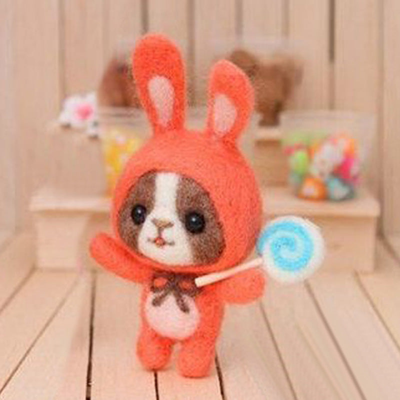 Needle Felted Rabbit with Pink Costume - Needle Felting Kits