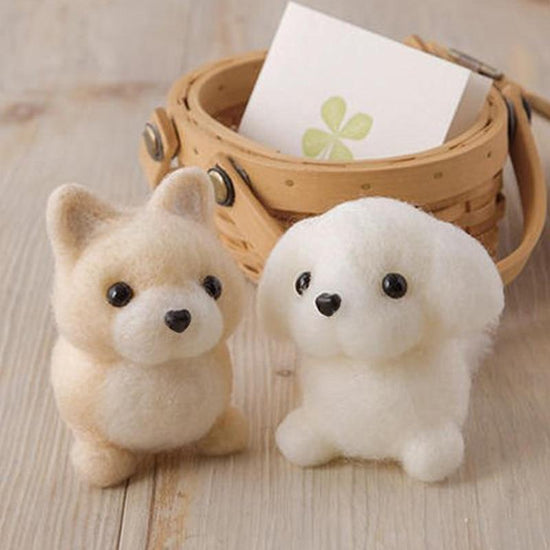 Adorable White and Beige Mini Puppies - Needle Felting Wool