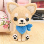 Tiny Adorable Chihuaha Blue or Red Collar - Needle Felting